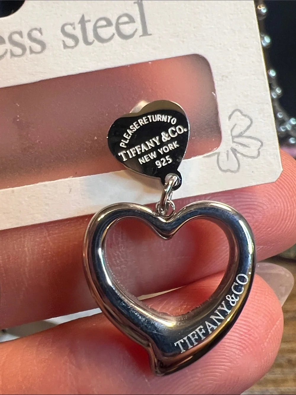 Stainless Steel Silver Open Heart Drop Earrings — Silver